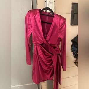 Fashion nova, hot pink padded shoulder dress